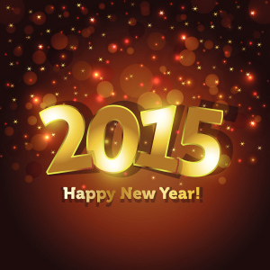 Golden 2015 Happy New Year Greeting Card With Sparking Spot Ligh